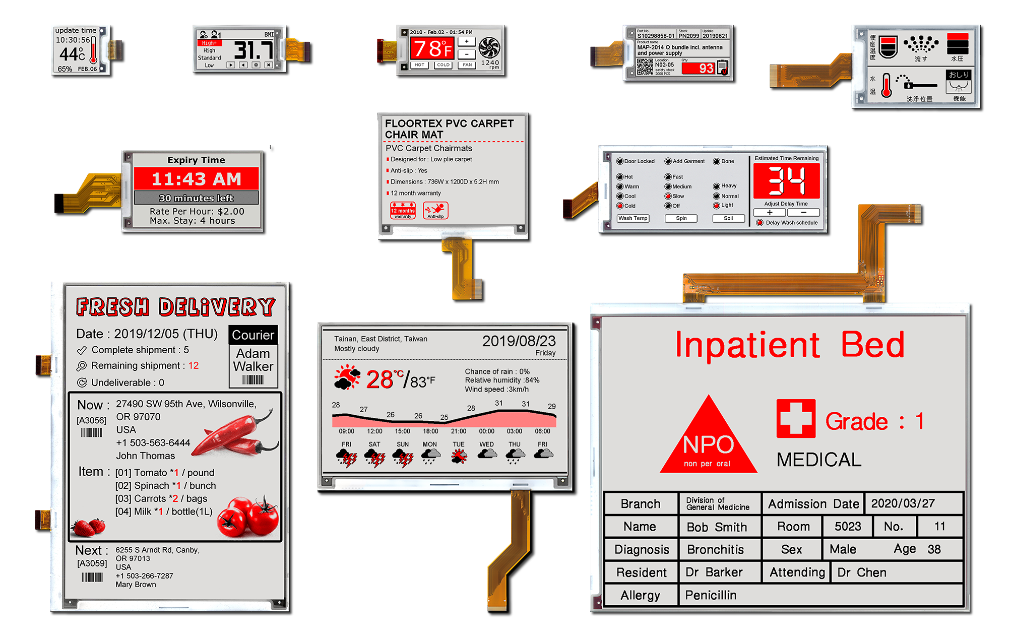 Black, White and Red E-Paper Displays from 0°C to +40°C